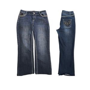 Lane Bryant Stretch Dark Wash Cropped Jeans Embroidered Accents Women’s 14x26